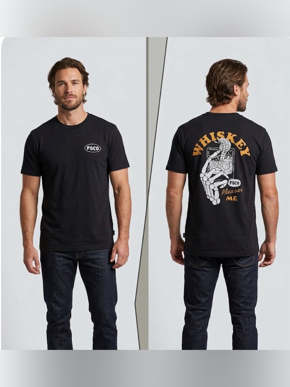 P & Co Men’s Whiskey Me Please Graffic T Shirt Black Medium M